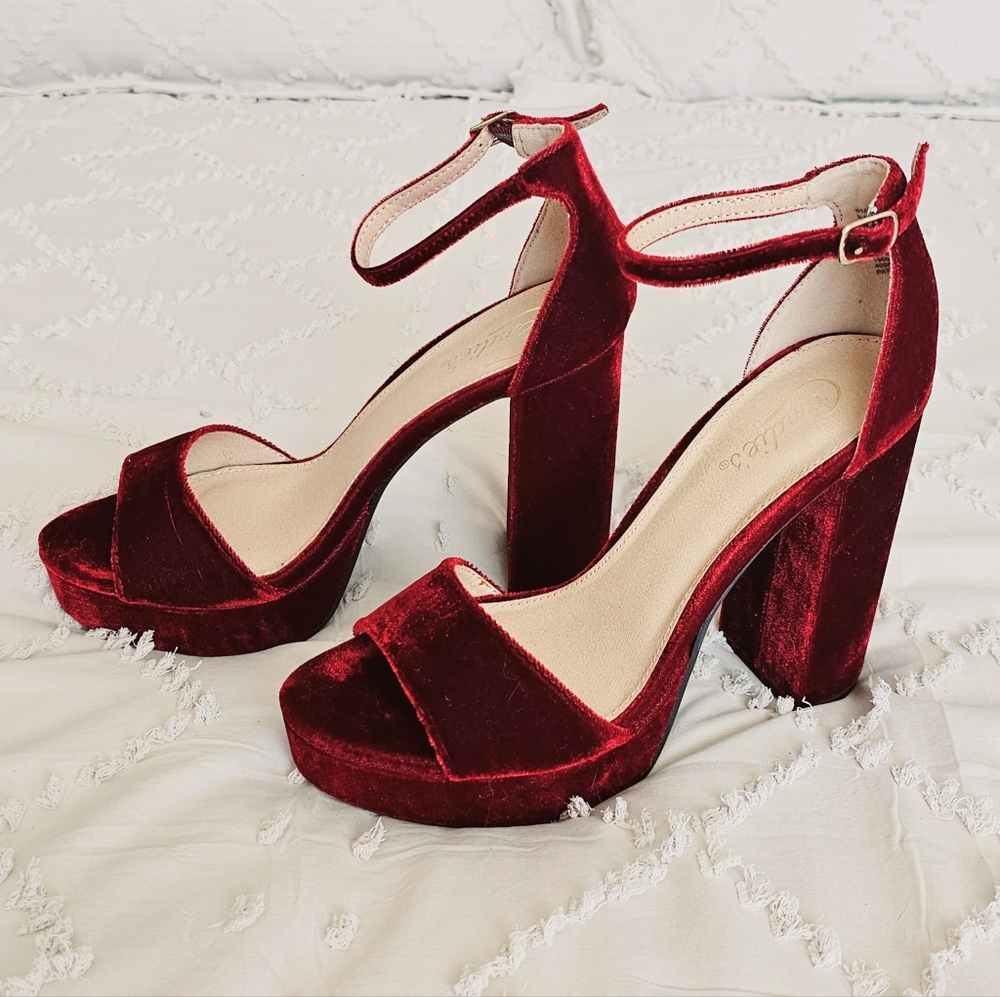 Candies Red Velvet Heels, Size 9